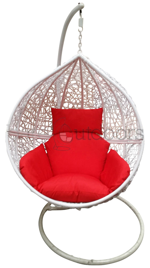 Outdoor Hanging Ball Chair - White & Red - Bare Outdoors