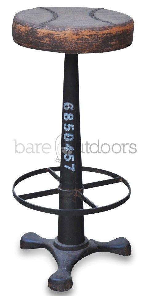 Avenche Industrial Leather Seat Bar Stool — Bare Outdoors