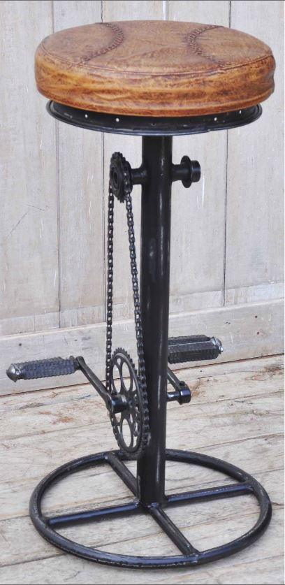 Industrial Cycle Stool Leather Top — Bare Outdoors