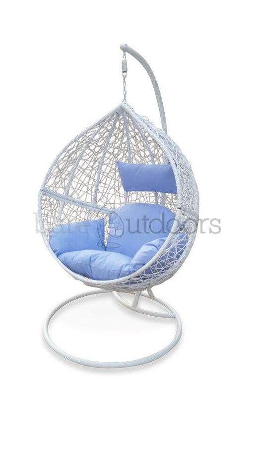 Outdoor Hanging Ball Chair - White & Light Blue - Bare Outdoors