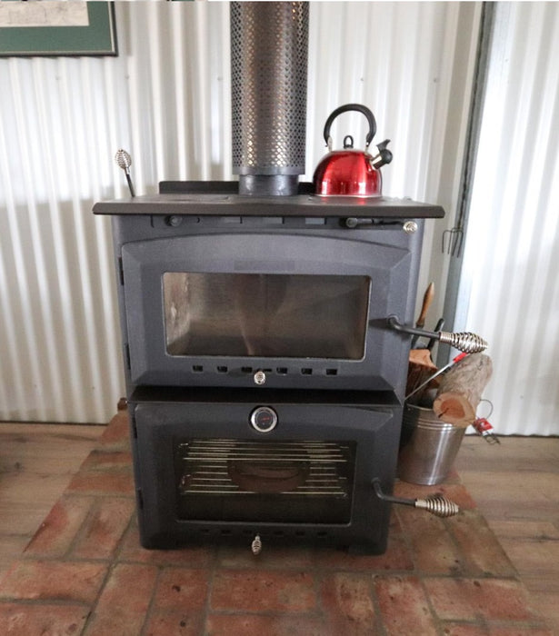Freestanding Wood Fire Heater with Bakers Oven & Cook Top - Lifestyle