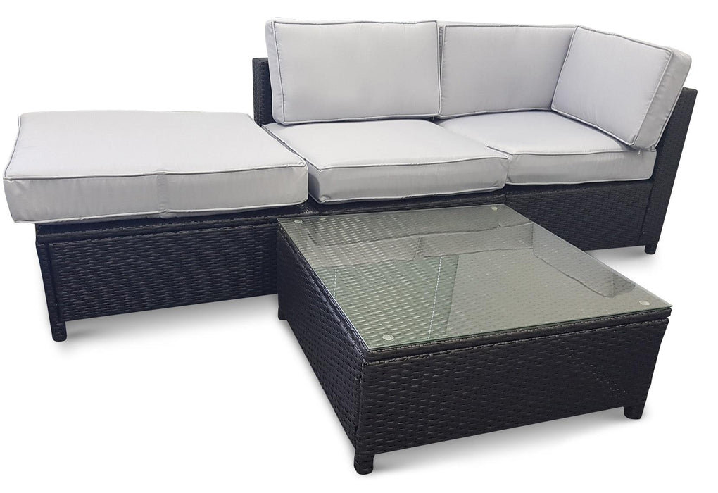 Maldive 3 Seat Outdoor Sofa - Black Wicker with Light Grey Cushions - Bare Outdoors