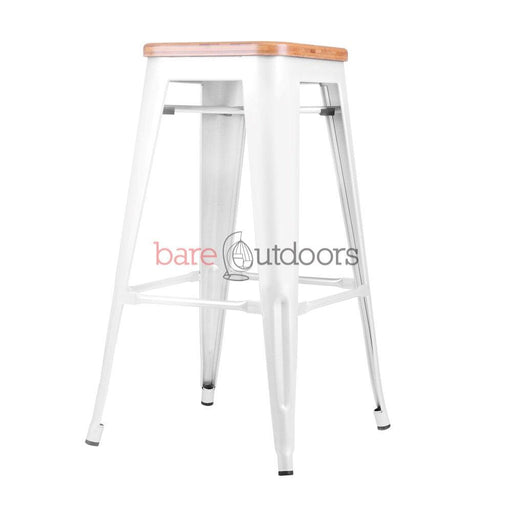 Replica Tolix Bar Stool 75cm - Timber Seat - White - Bare Outdoors