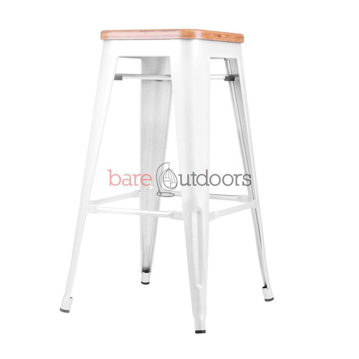 Replica Tolix Bar Stool 75cm - Timber Seat - White - Bare Outdoors