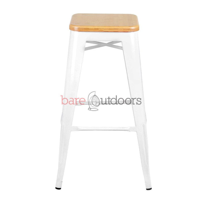 Replica Tolix Bar Stool 75cm - Timber Seat - White - Bare Outdoors