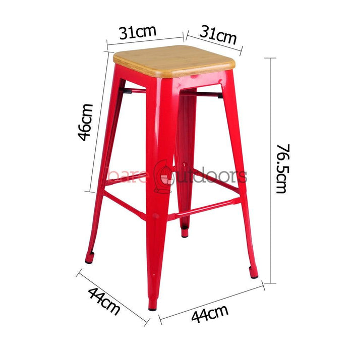 Replica Tolix Bar Stool 75cm - Timber Seat - Red - Bare Outdoors