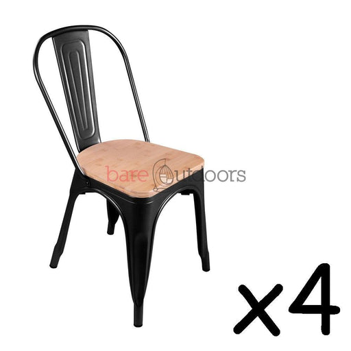 Set of 4 - Tolix Chair Timber Top - Black - Bare Outdoors