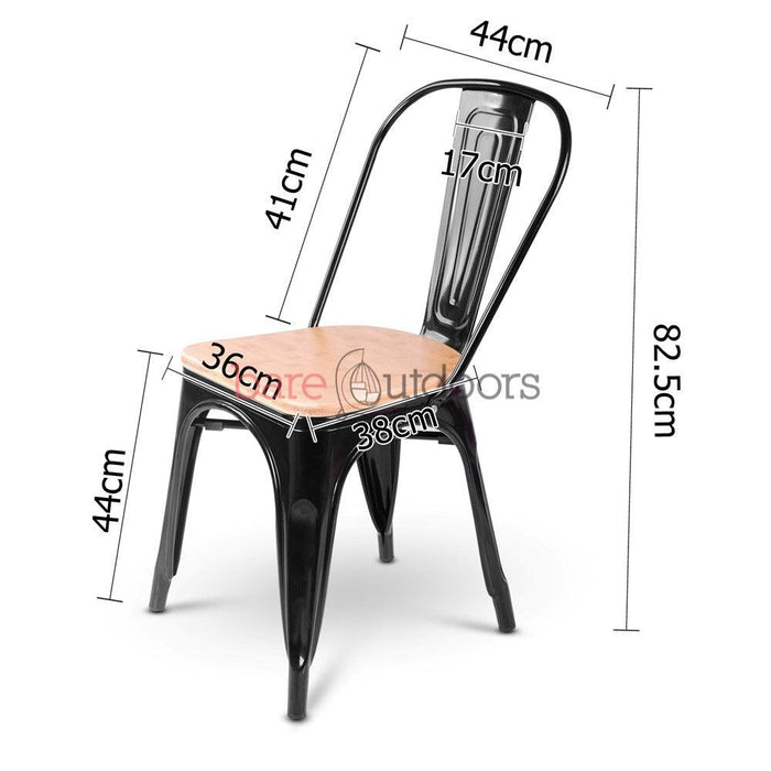 Set of 4 - Tolix Chair Timber Top - Black - Bare Outdoors