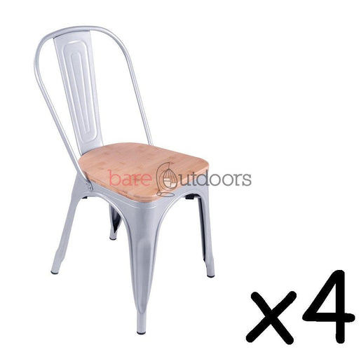 Set of 4 - Tolix Chair Timber Top - Metal - Bare Outdoors