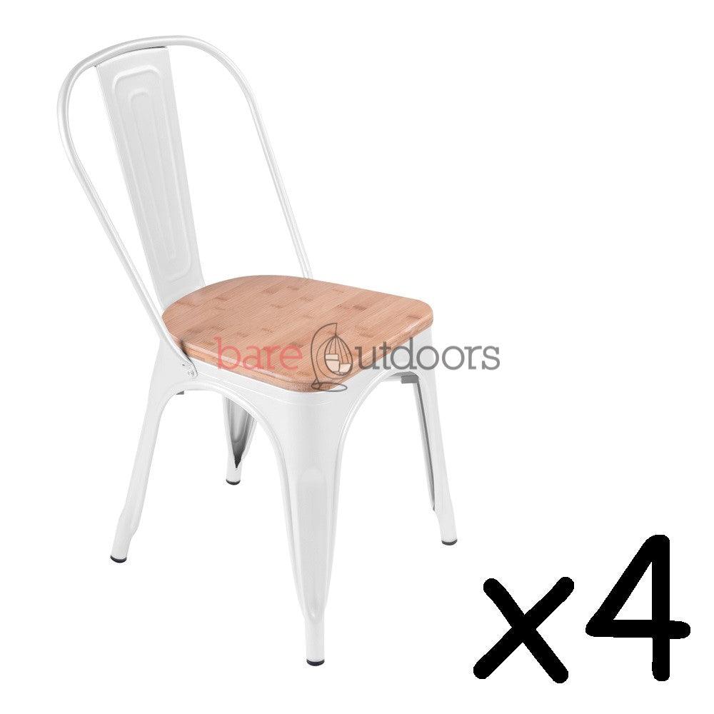 Set of 4 - Replica Tolix Chair Timber Top - White - Bare Outdoors