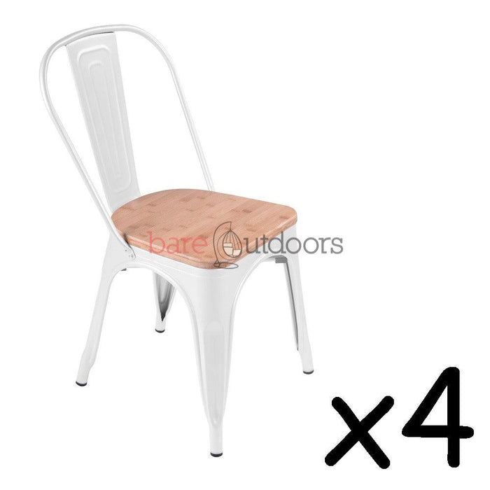 Set of 4 - Replica Tolix Chair Timber Top - White - Bare Outdoors