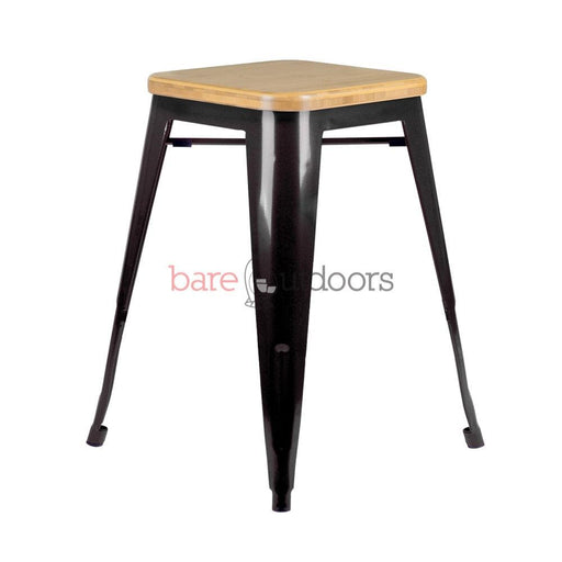 Replica Tolix Bar Stool 45cm - Timber Seat - Black - Bare Outdoors