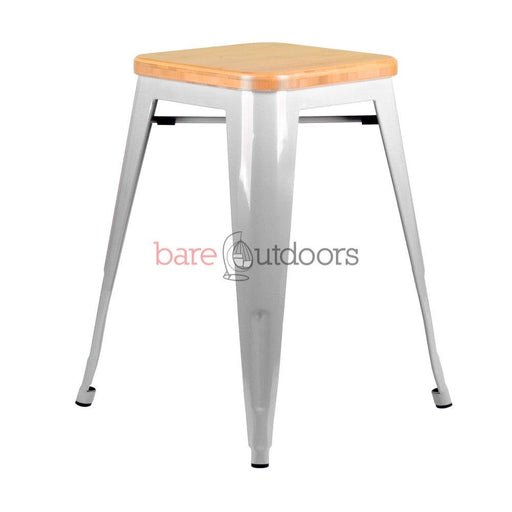 Replica Tolix Bar Stool 45cm - Timber Seat - Galvanized - Bare Outdoors