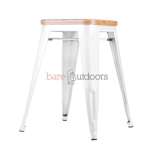 Replica Tolix Bar Stool 45cm - Timber Seat - White - Bare Outdoors