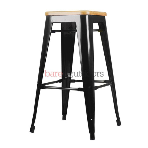 Replica Tolix Bar Stool 65cm - Timber Seat - Black - Bare Outdoors