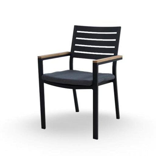 Arvy Dining Chair - Gunmetal - Teak Arms - Bare Outdoors