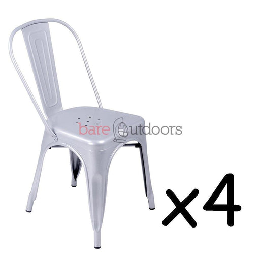 Set of 4 - Replica Tolix Chair - Silver - Bare Outdoors