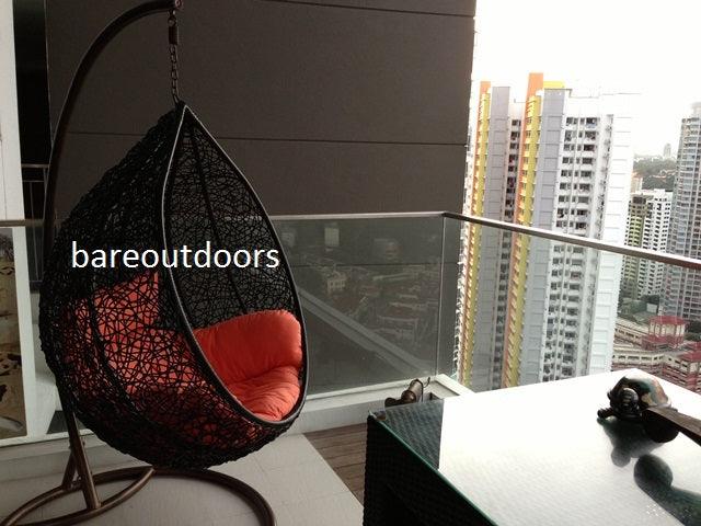 Outdoor Hanging Ball Chair - Black & Orange - Bare Outdoors
