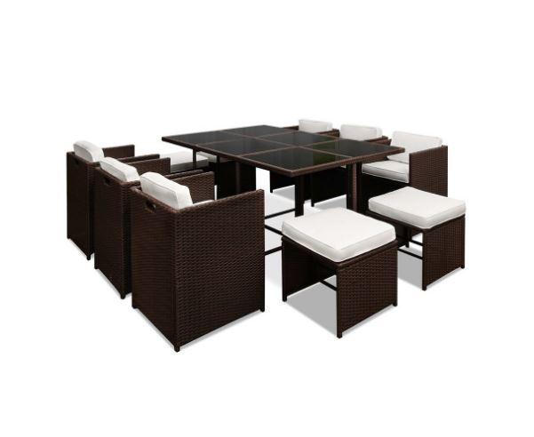 Savannah Outdoor Dining Set – Brown & White 10 Seater - Bare Outdoors