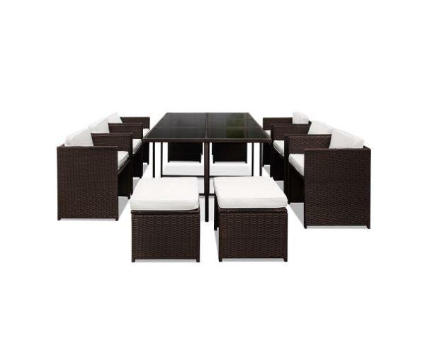 Savannah Outdoor Dining Set – Brown & White 10 Seater - Bare Outdoors