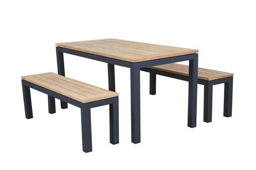 Portello Table (220 x 100) and Bench Set Matte Gun Metal - Bare Outdoors