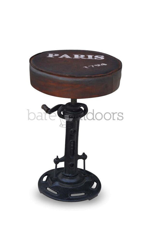 Provincial Industrial Wind Up Cast Iron Bar Stool - Bare Outdoors