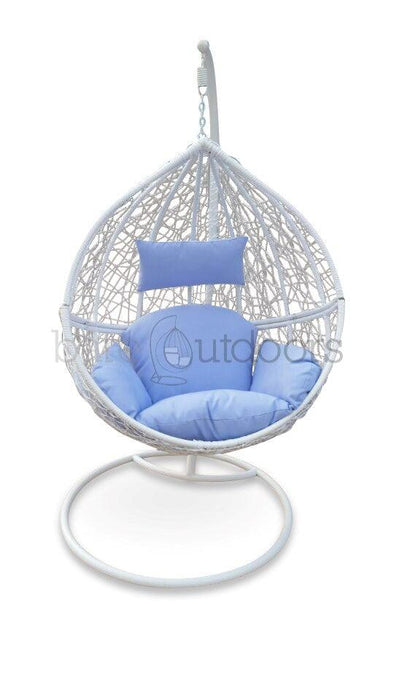 Outdoor Hanging Ball Chair - White & Light Blue - Bare Outdoors