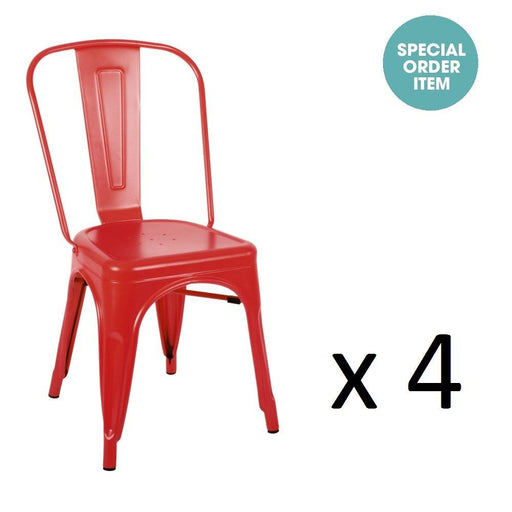 Set of 4 - Replica Tolix Chair - Red - Bare Outdoors