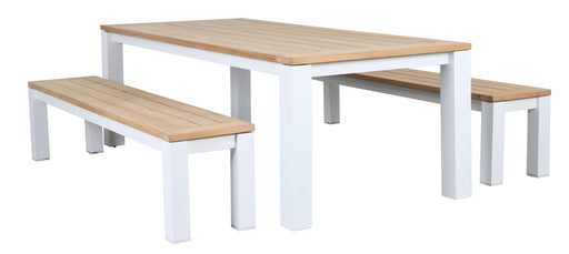 Teramo Table (150 x 75) and Bench Set - Matte White - Bare Outdoors