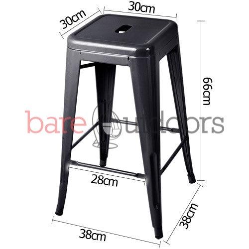 Set of 4 - Replica Tolix Bar Stool 66cm - Black - Bare Outdoors