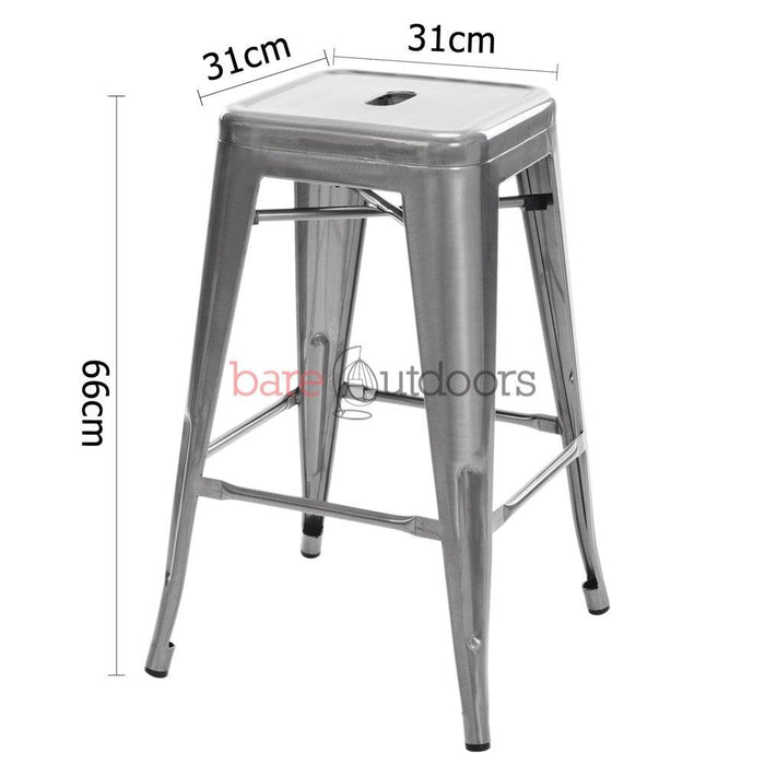 Set of 4 - Replica Tolix Bar Stool 66cm - Galvanized - Bare Outdoors