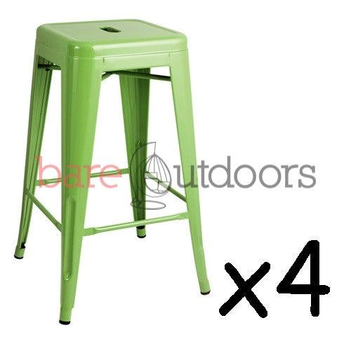 Set of 4 - Replica Tolix Bar Stool 66cm - Green - Bare Outdoors