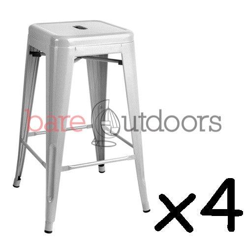 Set of 4 - Replica Tolix Bar Stool 66cm - Silver - Bare Outdoors