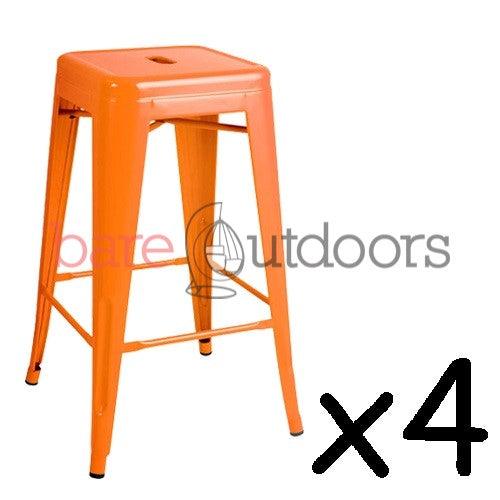 Set of 4 - Replica Tolix Bar Stool 66cm - Orange - Bare Outdoors