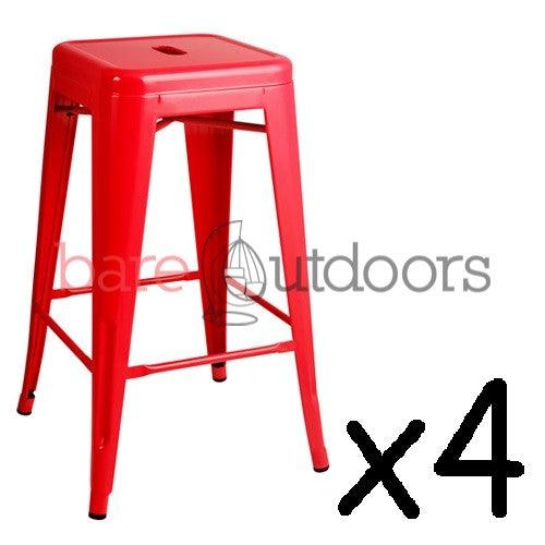 Set of 4 - Replica Tolix Bar Stool 66cm - Red - Bare Outdoors