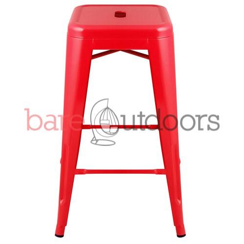 Set of 4 - Replica Tolix Bar Stool 66cm - Red - Bare Outdoors