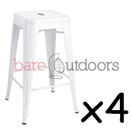 Set of 4 - Replica Tolix Bar Stool 66cm - White - Bare Outdoors