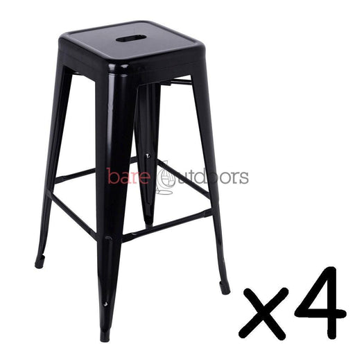 Set of 4 - Replica Tolix Bar Stool 75cm - Black - Bare Outdoors