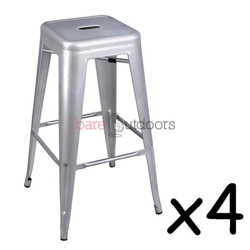 Set of 4 - Replica Tolix Bar Stool 75cm - Galvanized - Bare Outdoors