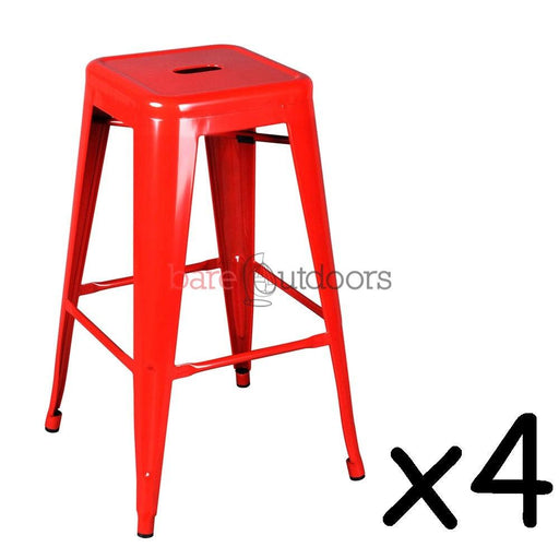 Set of 4 - Replica Tolix Bar Stool 75cm - Red - Bare Outdoors