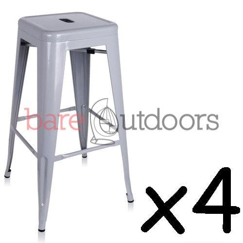 Set of 4 - Replica Tolix Bar Stool 75cm - Silver - Bare Outdoors