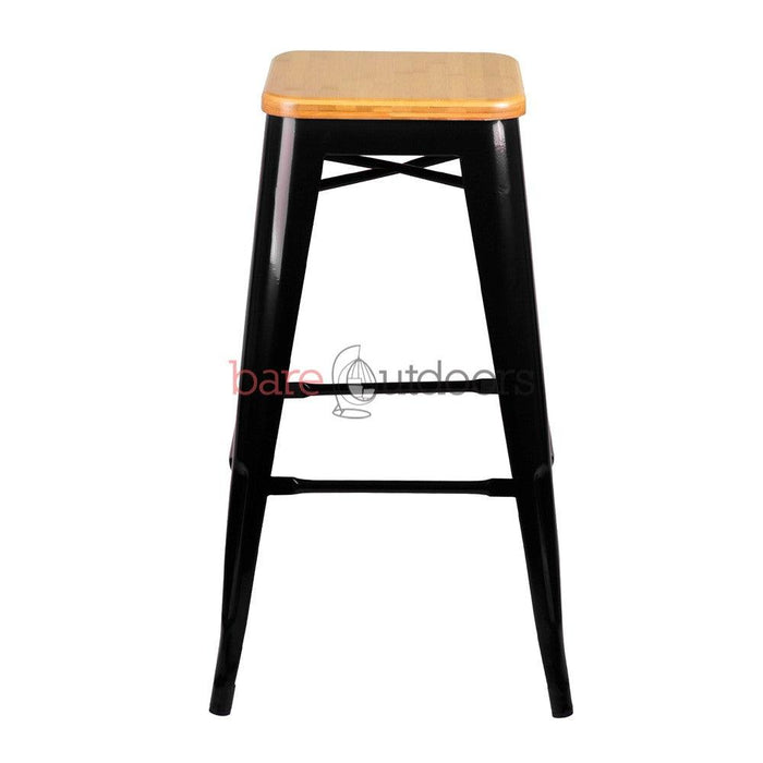 Replica Tolix Bar Stool 75cm - Timber Seat - Black - Bare Outdoors