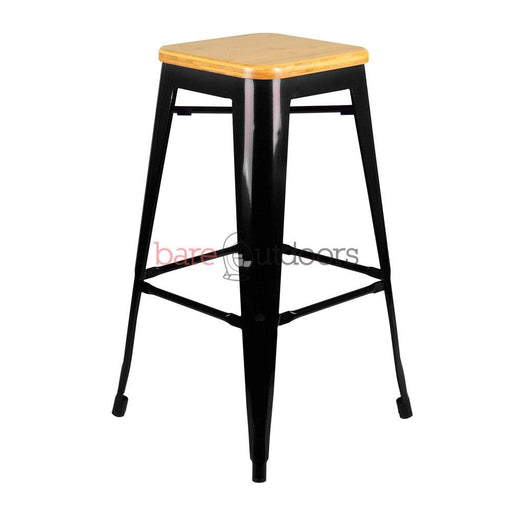Replica Tolix Bar Stool 75cm - Timber Seat - Black - Bare Outdoors